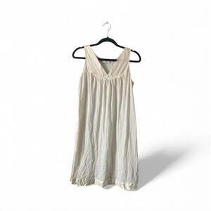 Vintage Vanity Fair Sleeveless Short Nylon Nightgown Cream with Satin Trim